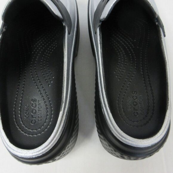 CROCS Stomp Metallic Penny Loafer Mens Sz 6 Black Silver Platform Clog Shoes NEW - Picture 5 of 11